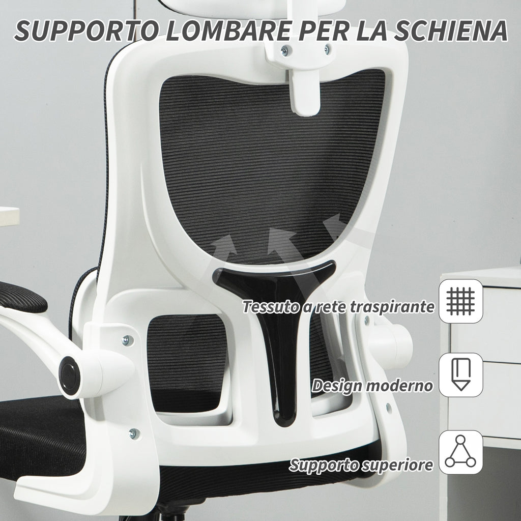 Adjustable and Reclining Office Chair with Removable Headrest, Mesh Fabric, 60x59x114-122 cm, Black