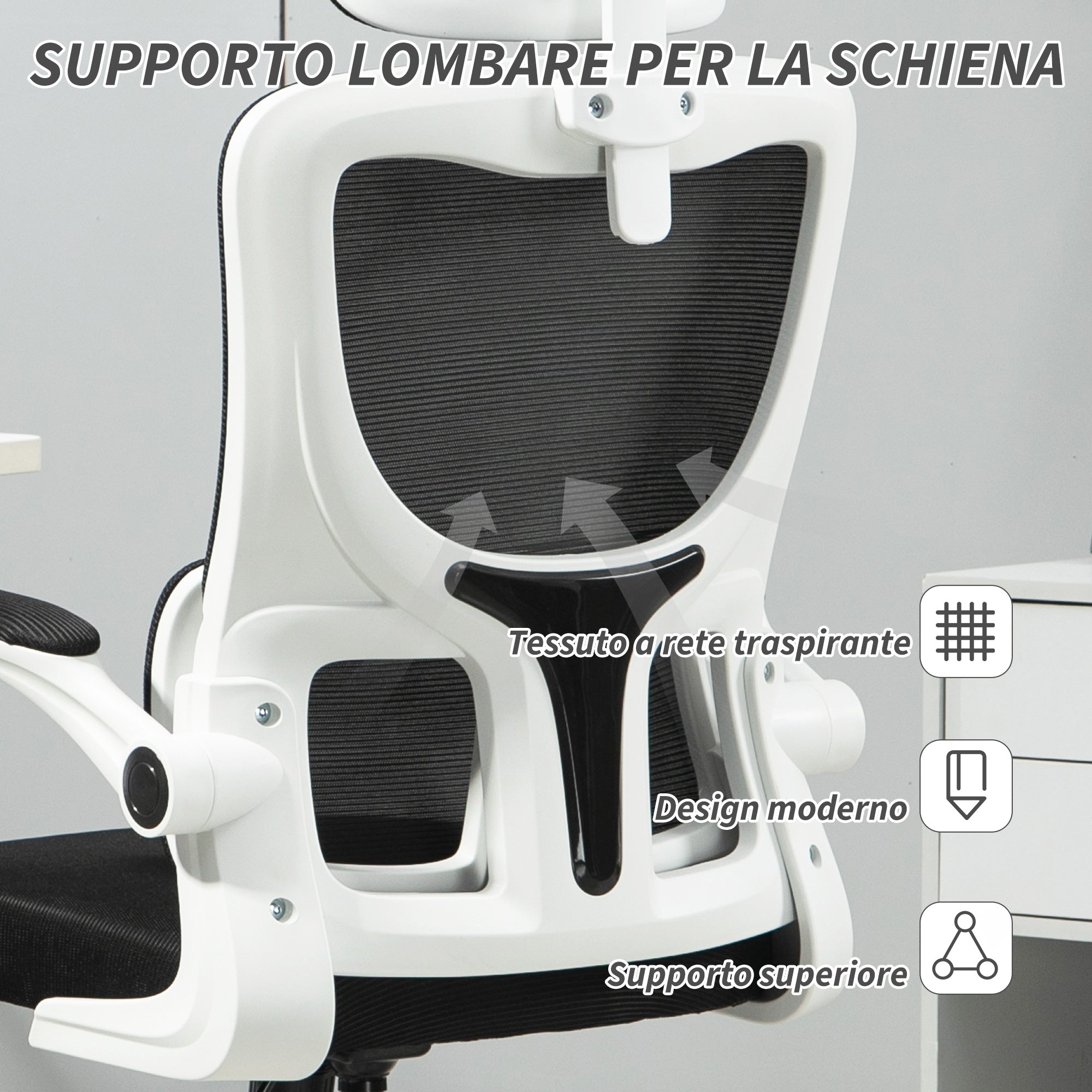 Adjustable and Reclining Office Chair with Removable Headrest, Mesh Fabric, 60x59x114-122 cm, Black