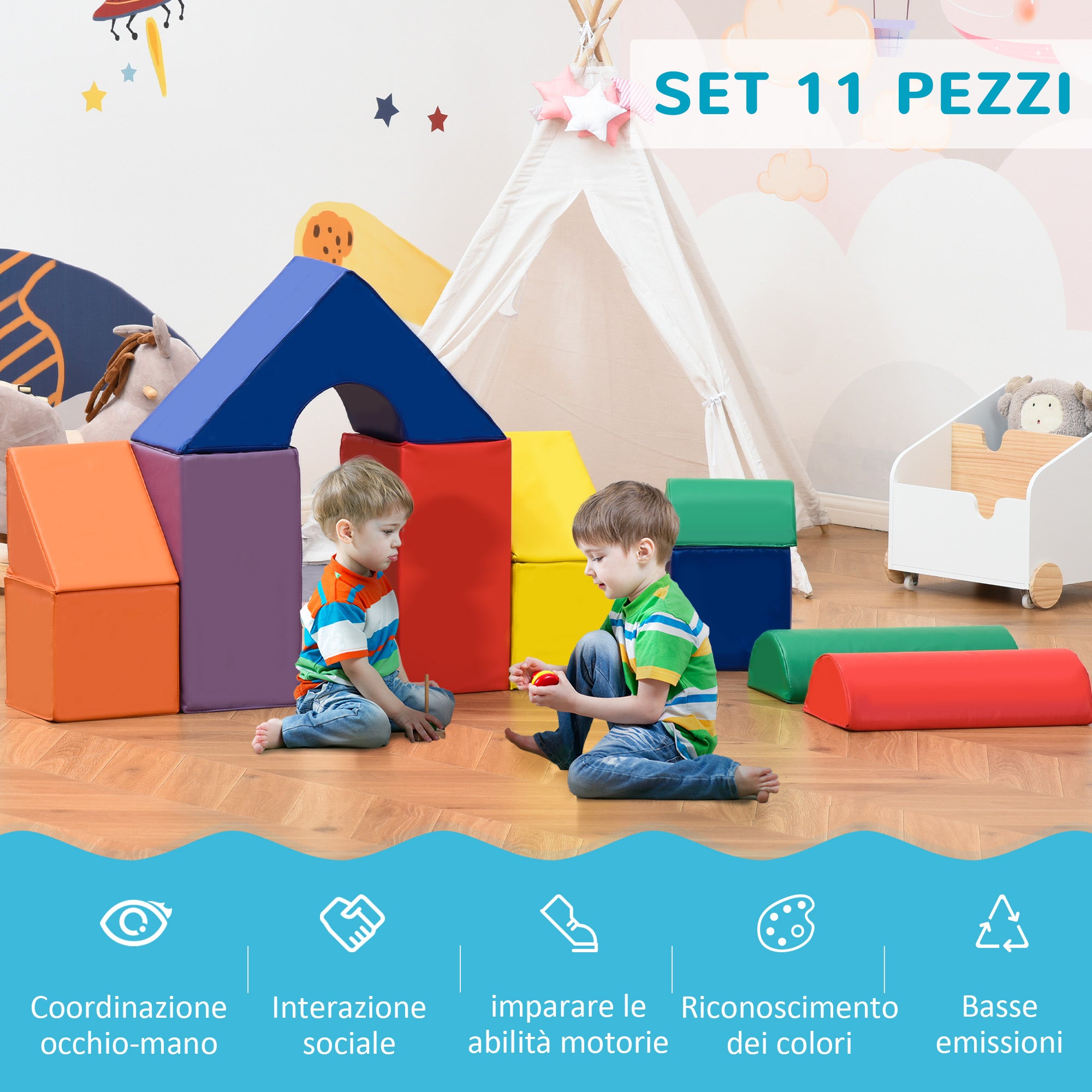Soft Construction Set for Kids 1-3 Years Old with 11 Shapes, PU and EPE, Various Colors