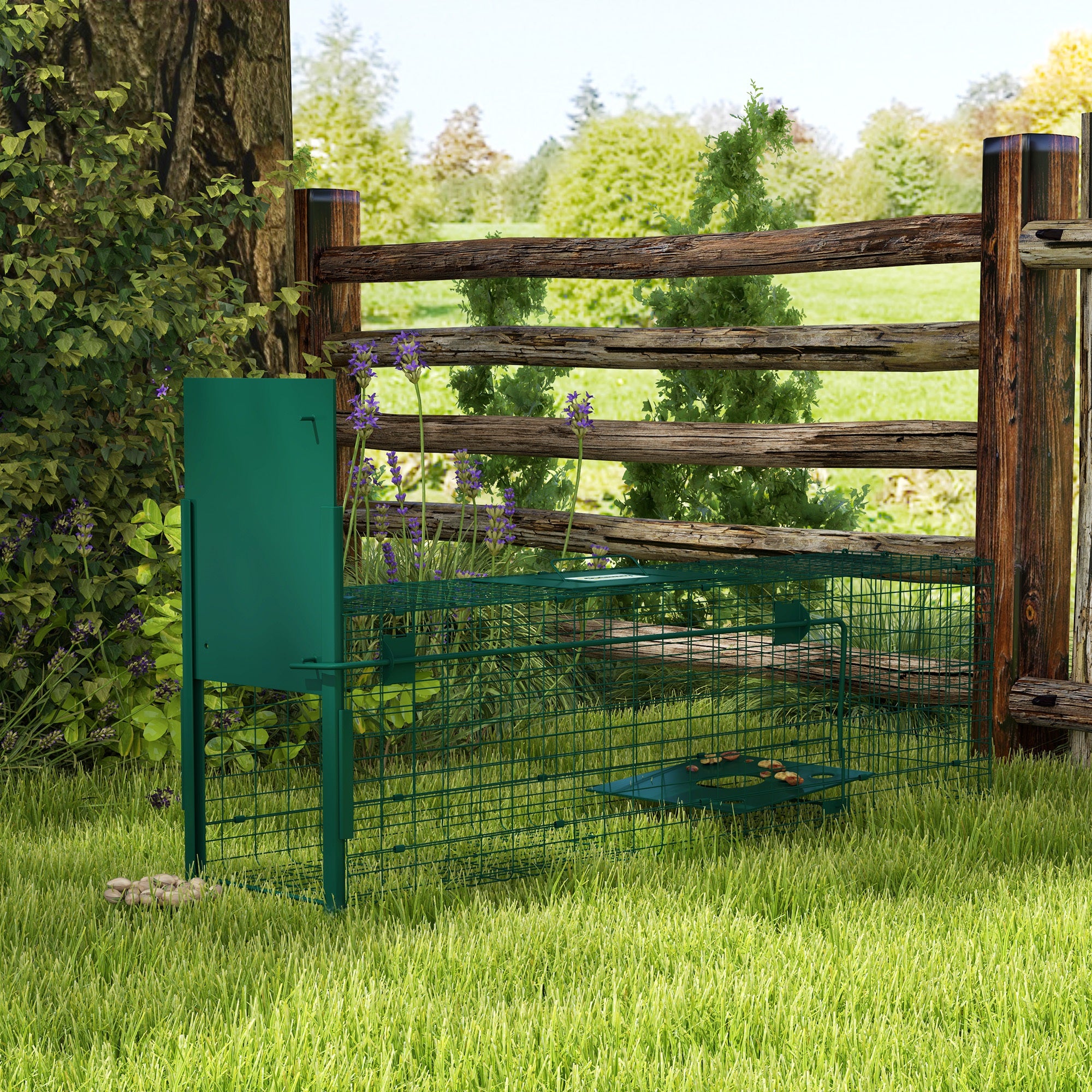 Outsunny Small Animal Cage Trap with One Door and Handle, 100x25x28cm cm, Dark Green