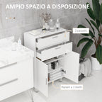 kleankin Bathroom Cabinet with 2 Drawers and Cabinet with Adjustable Shelf, Wooden, 60x30x93 cm, White