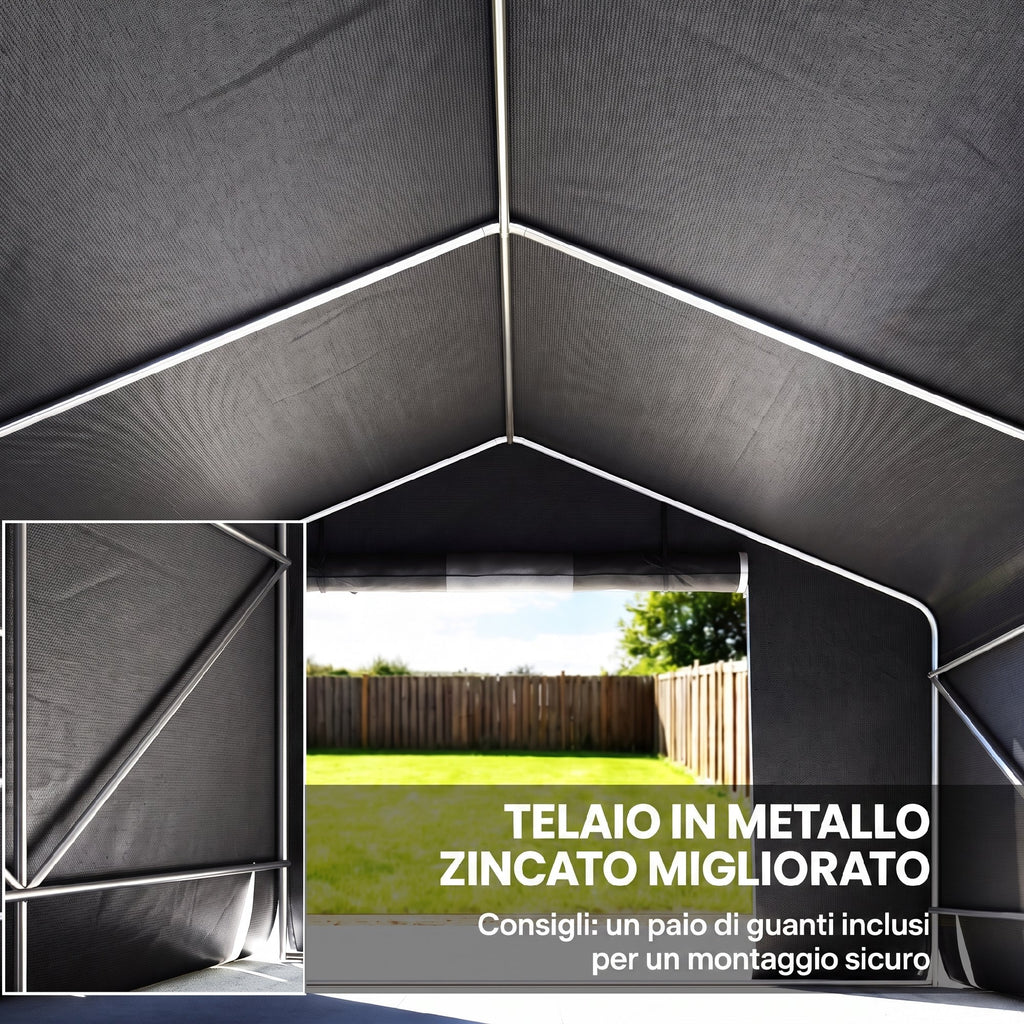 Outsunny 3x3m Waterproof Outdoor Motorcycle Garage Storage Shelter with Door and Roll-Up Vents, for Bikes and Tools, Dark Grey
