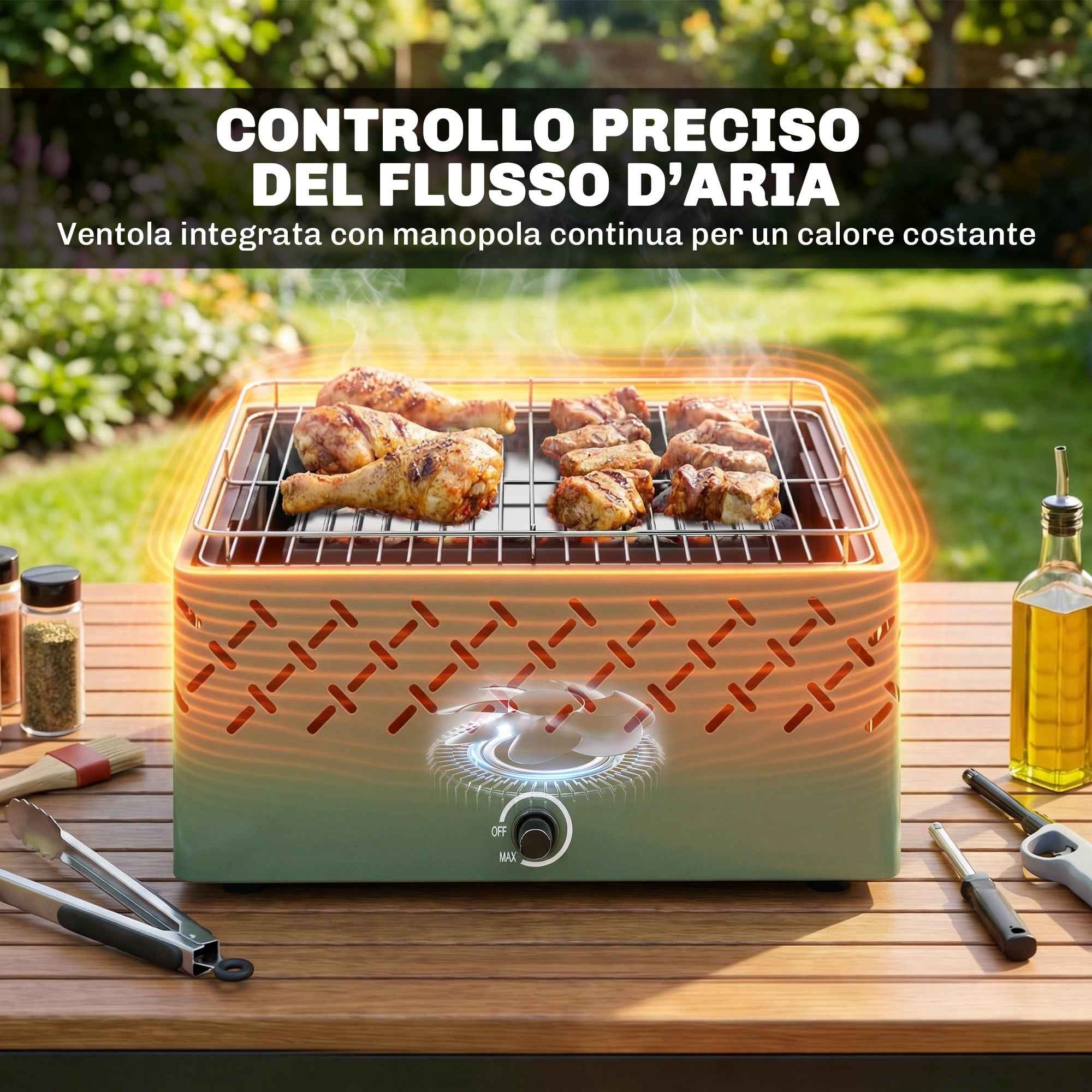 Outsunny Portable Charcoal Barbecue with Built-in Fan for Outdoor Use, Light Green