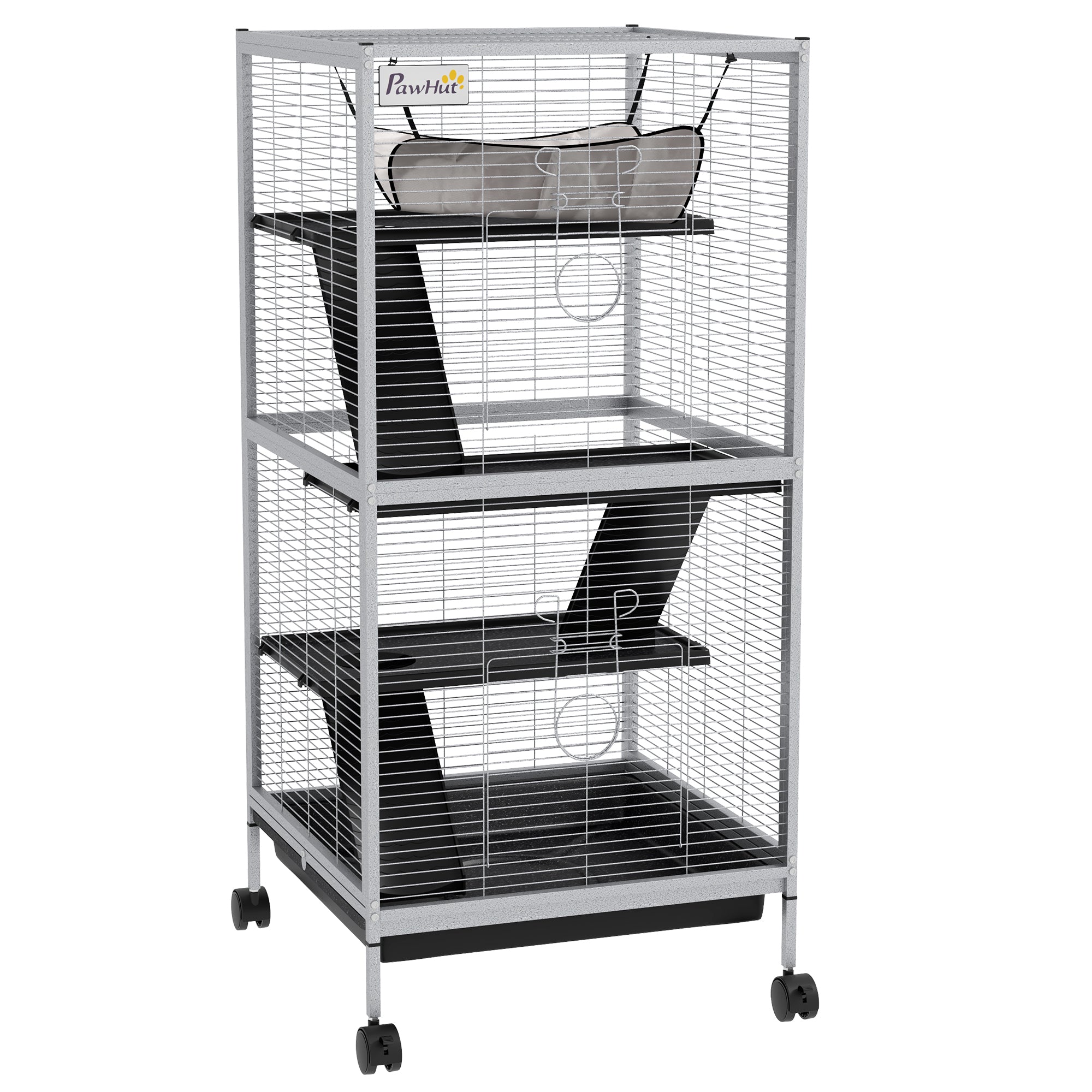 Steel Guinea Pig and Chinchilla Cage with 3 Levels, Wheels and Removable Tray, Light Grey