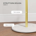 Freestanding Coat Rack with 8 Hooks, Marble and Steel Base, Ø32x164cm, Gold