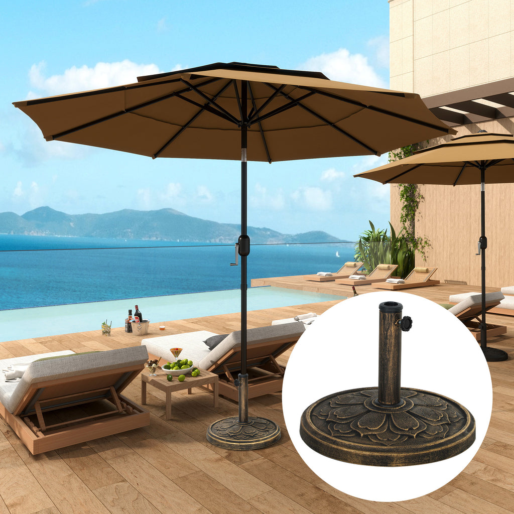 12 kg Umbrella Base with Integrated Crank, in Resin, Metal and Cement, Ø46x33 cm, Bronze