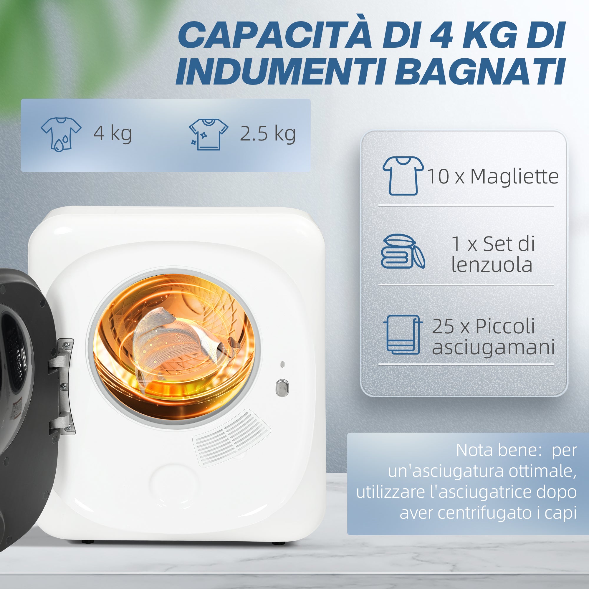 4kg Load Air Dryer with Timer and Smart Program, Stainless Steel and ABS, 48x40x56 cm, White
