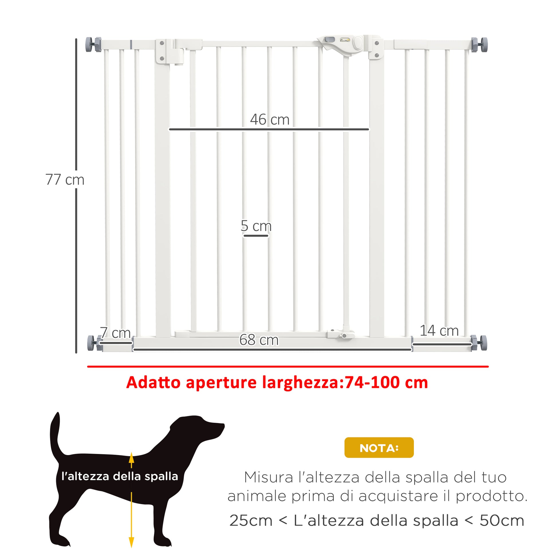 PawHut Adjustable Dog Gate up to 100 cm without Screws with 2 Extensions and Height 72 cm, White - Borgè