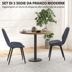 Set of 2 Dining Chairs with Curved Backrest, in Linen Effect Fabric, Foam and Steel, 46x56x86 cm, Grey and Black