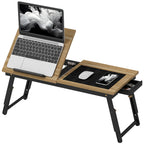 Tilting and Adjustable Monitor Stand with Side Drawer, in Wood, 86x33x22.5-32 cm, Oak and Black