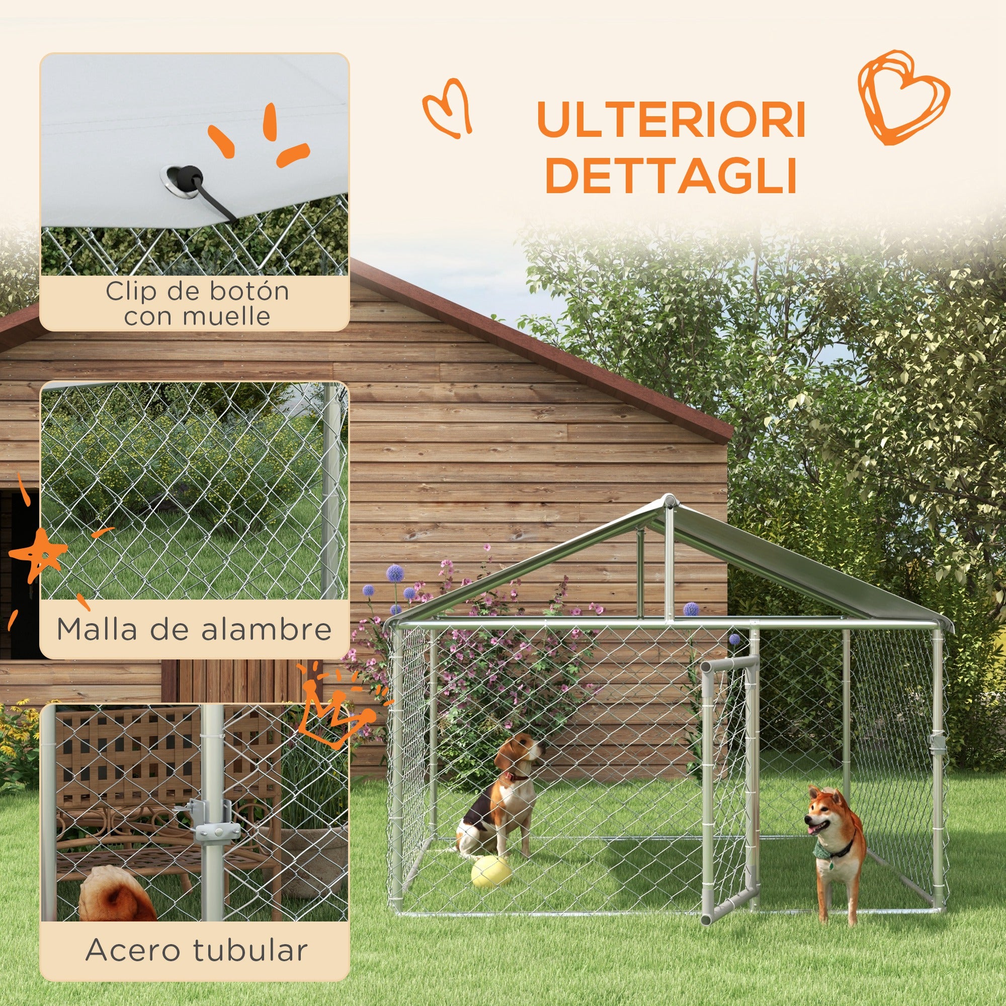 PAWHUT FENCE FOR DOGS MEDIUM SITE WITH Waterproof roof, 200x200x150cm, Silver - Borgè