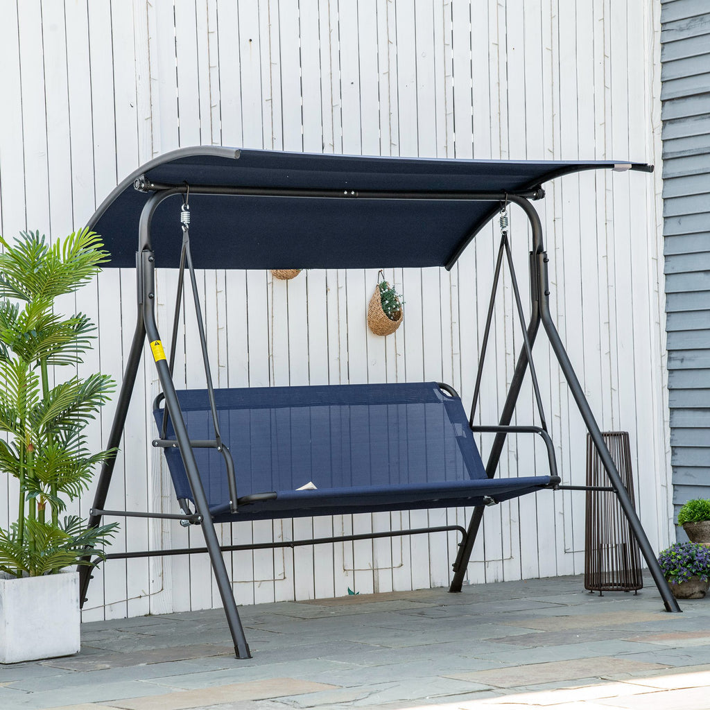 3 Seater Garden Swing with Adjustable Canopy, Oxford Fabric and Steel, Dark Blue