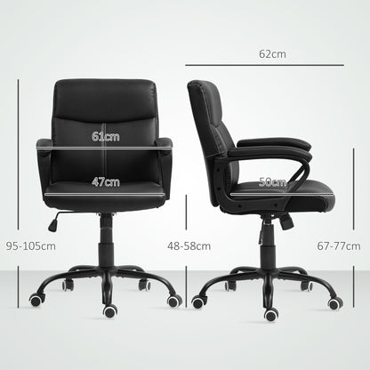 HOMCOM Height Adjustable Office Chair with Tilt Function, in PU Leather, 61x62x95-105 cm, Black