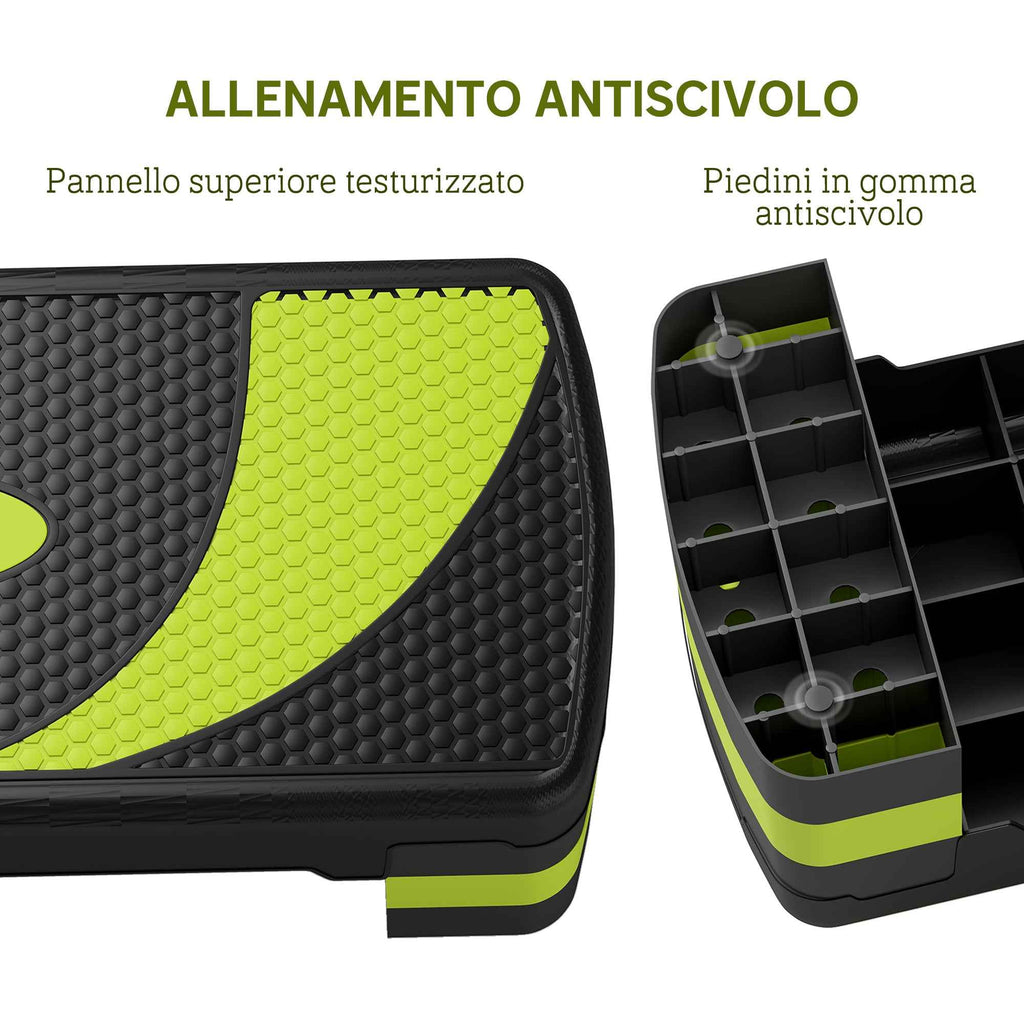 HOMCOM Aerobics Stepper, Adjustable to 3 Heights (10, 15, and 20 cm), Green and Black