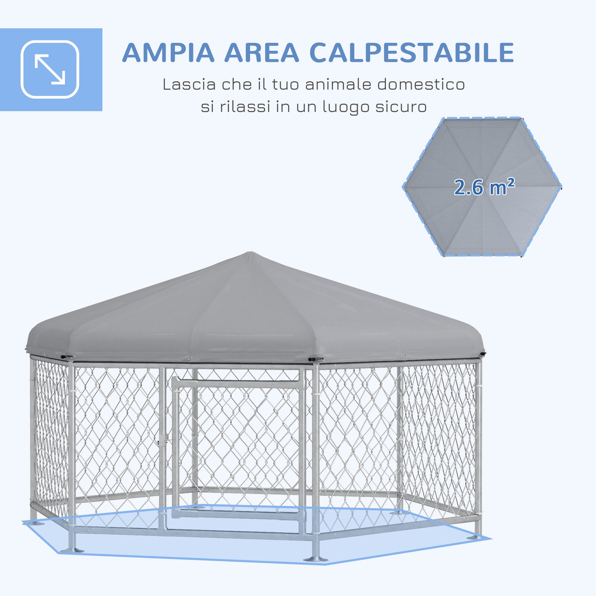 PawHut Kennel for Medium Size Dogs with UV-Proof Oxford Fabric Roof, 2.1x1.85x1.2m, Silver and Gray - Borgè