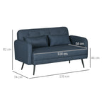 2-Seater Sofa with Fabric Upholstery and 2 Cushions, 135x74x82cm, Dark Blue