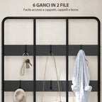 3-in-1 Hallway Coat Rack with 6 Hooks and Shoe Rack Bench, 91x36x180 cm, Black