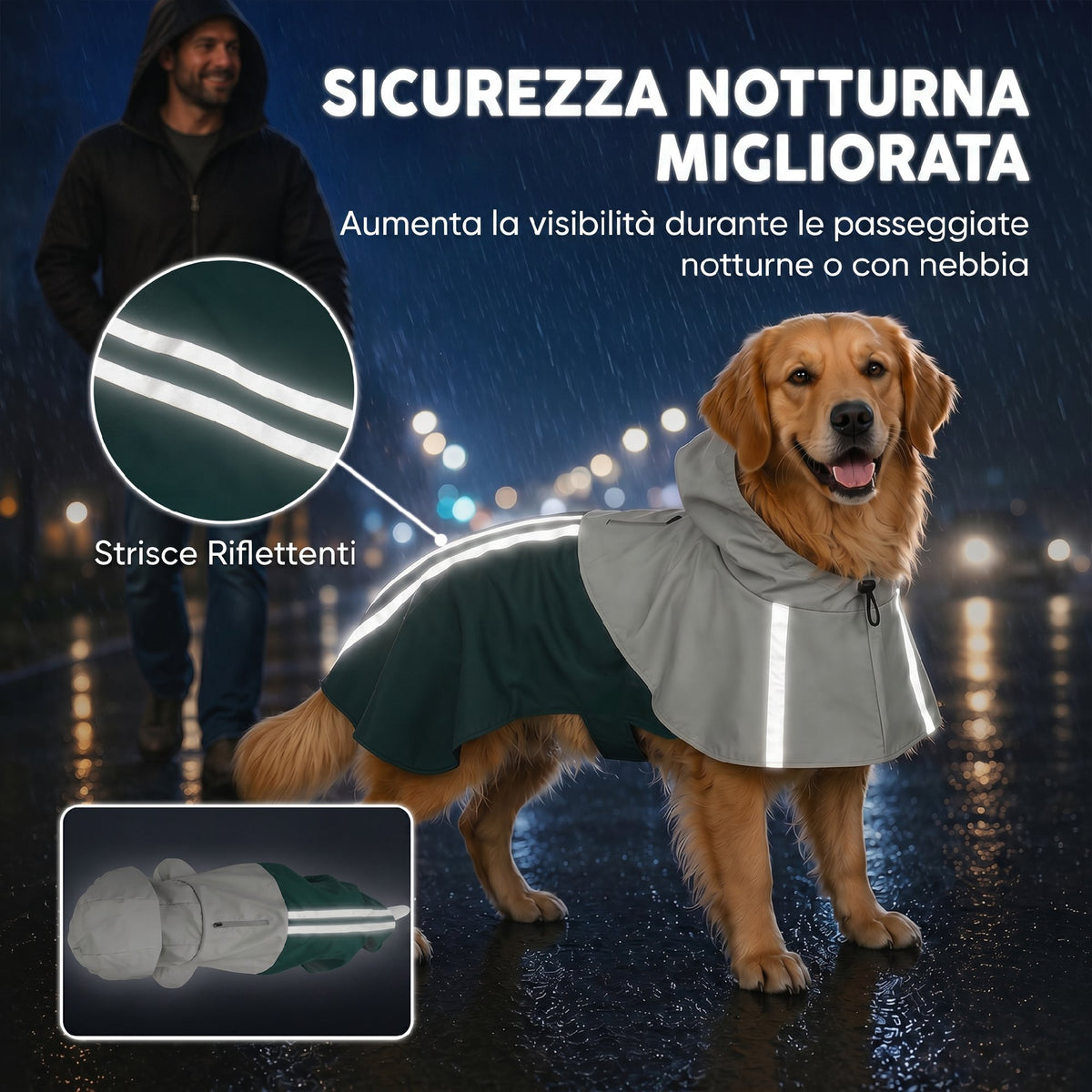 PawHut Dog Raincoat with Hood, Leash Hole, and Reflective Stripes, for Large Dogs, Green