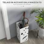 Metal Umbrella Stand with 4 Hooks and Drip Tray, 15.5x15. 5x41cm, White
