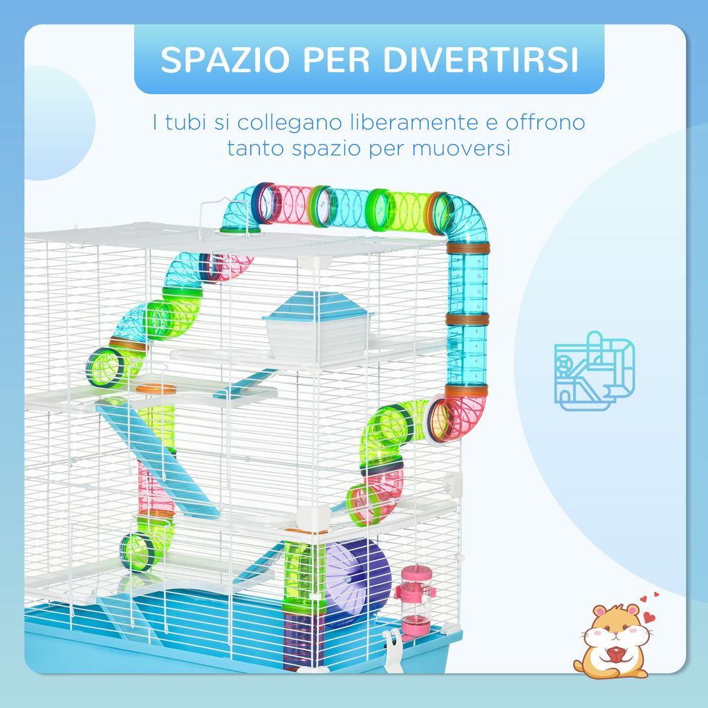 5-Tier Hamster Cage with Tubes, House, Water Tank and Wheel, 59x36x69 cm