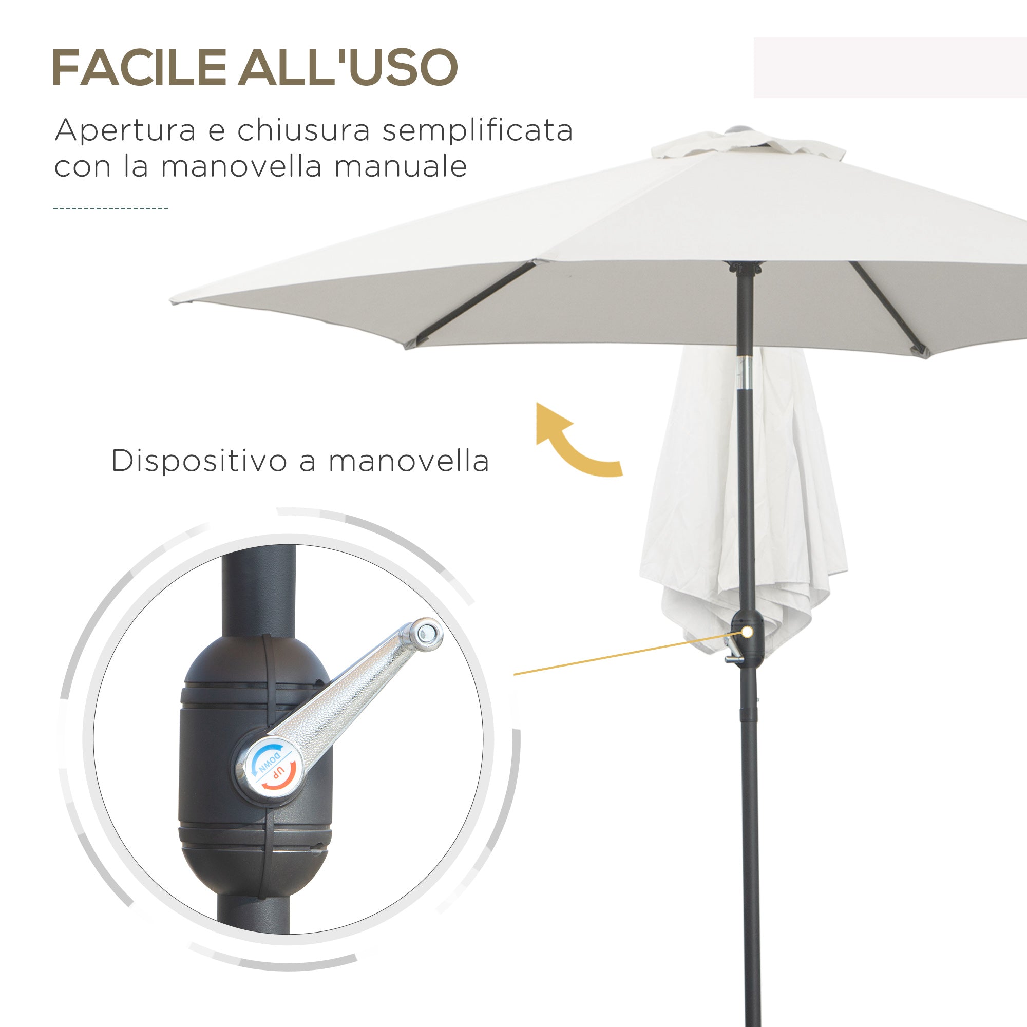 2.6x2.4 m Garden Umbrella with Crank and Tilting Head, in Aluminum and Polyester, Beige and Black