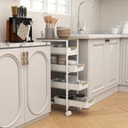 5-Tier Kitchen Cart with 4 Removable Baskets, Metal, PP and Wood, 39.5x24x82 cm, White and Oak