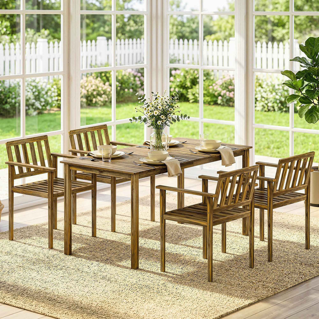 Outsunny 5-Piece Garden Dining Set, Table and Chairs for 4, Teak