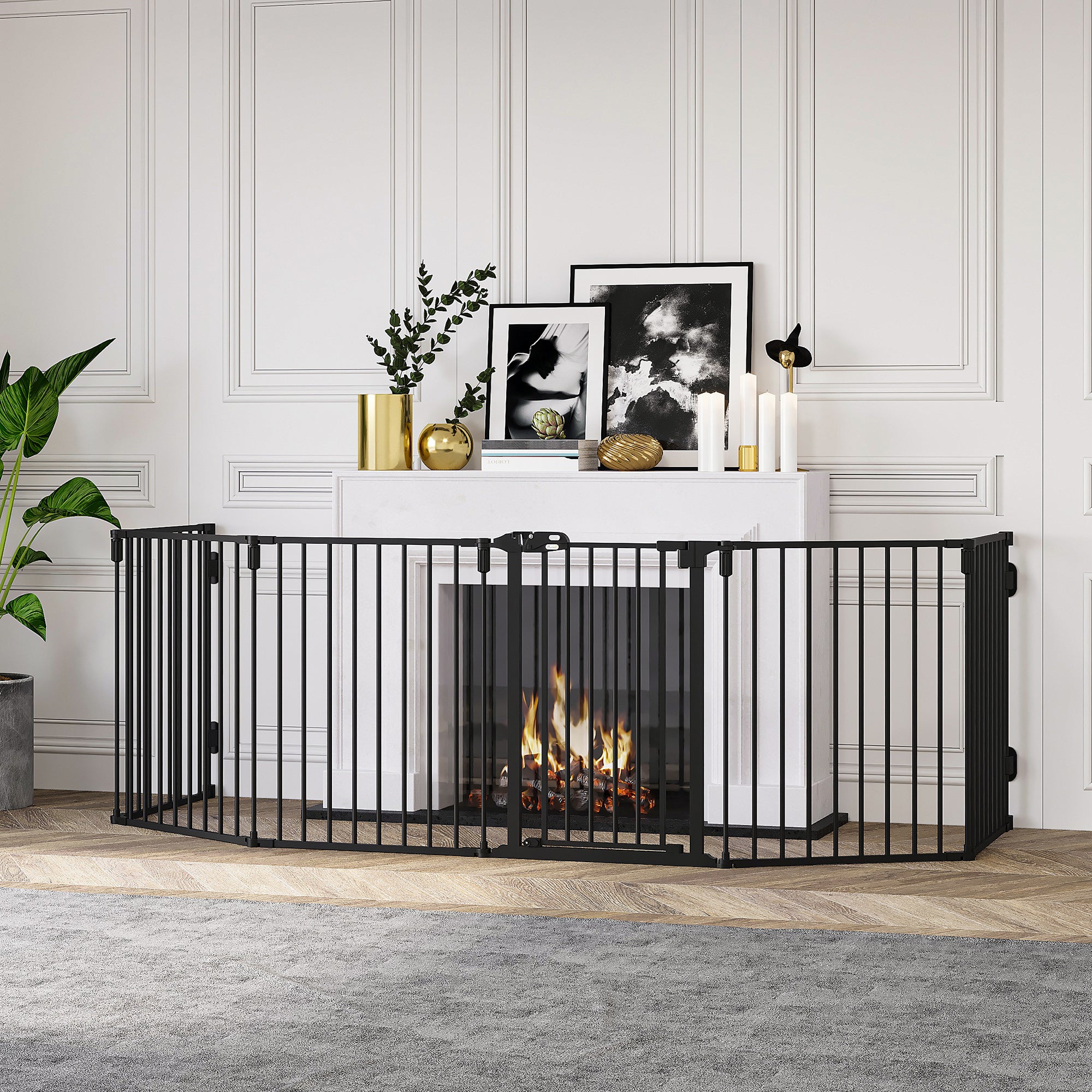 Folding Safety Gate 6 Sections, Steel Dog Barrier Gate, Automatic Locking and Closing System, Black - Borgè