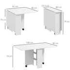 Space-Saving Folding Table with 2 Flaps for 6 People with Shelves and Wheels, White
