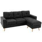 3 Seater Corner Sofa with Reversible Peninsula and Cushions, in Linen Effect Fabric, 193x136x85 cm, Black