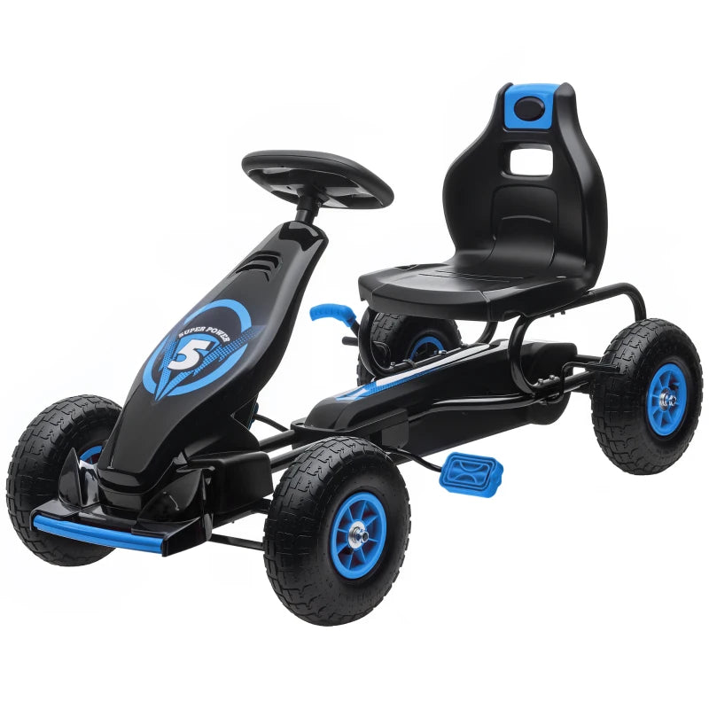 Pedal Go Kart for Kids Ages 5-12 with Adjustable Seat and Inflatable Wheels, Blue