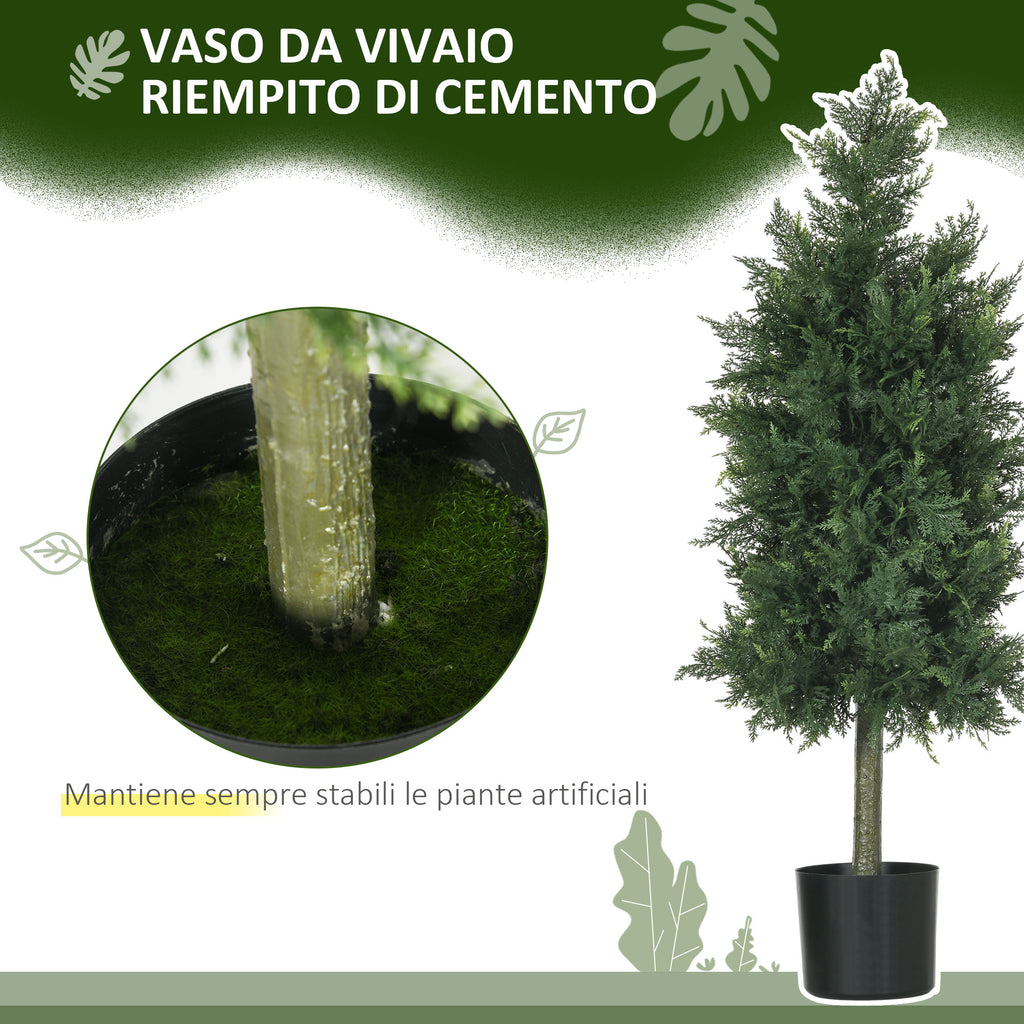 HOMCOM Set of 2 Fake Cedar Plants in PE with PP Plastic Pot, in Steel and Cement, 38x12.5x90 cm, Green - Borgè