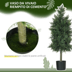 HOMCOM Set of 2 Fake Cedar Plants in PE with PP Plastic Pot, in Steel and Cement, 38x12.5x90 cm, Green - Borgè