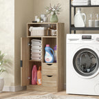 Space-Saving Slim Bathroom Cabinet with 2 Drawers, Shelves and Cabinet, 50x25x100 cm, Natural Wood