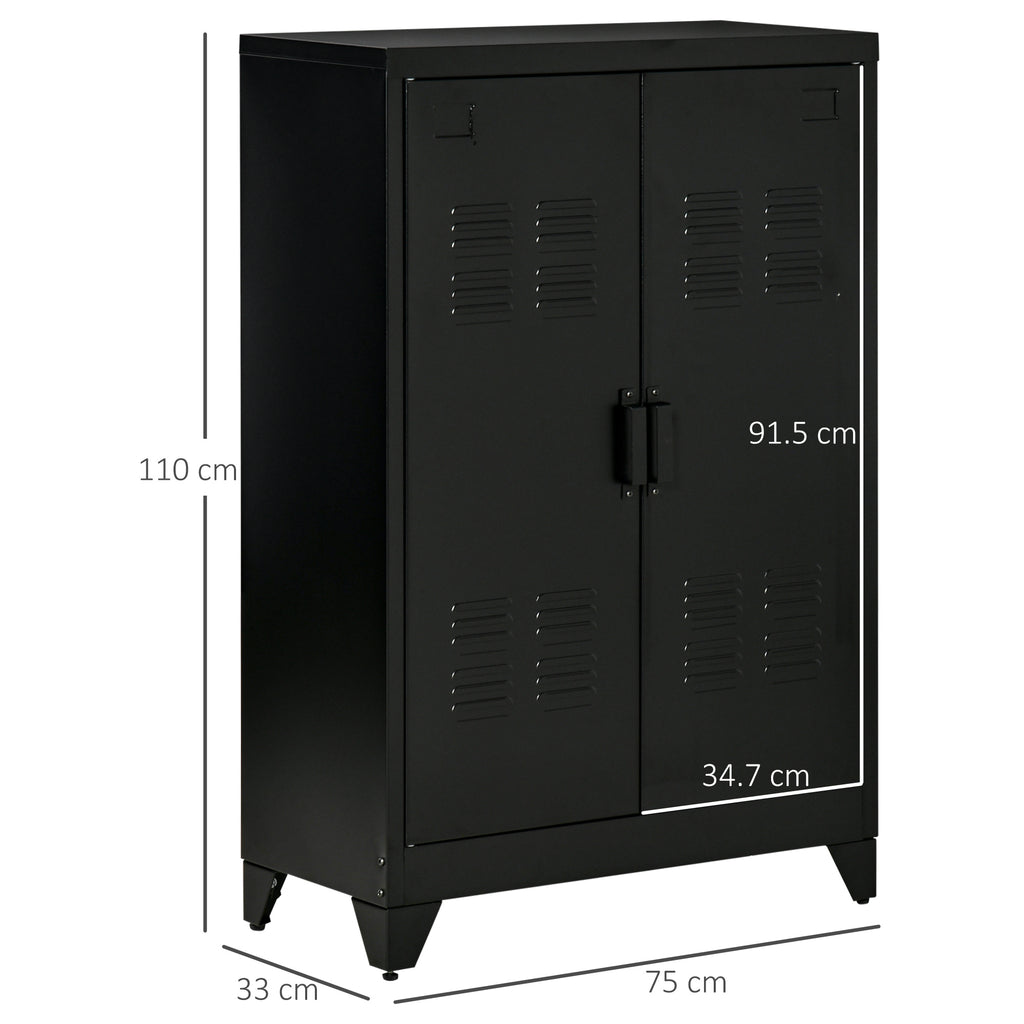 Industrial Style 2-Door Metal Storage Cabinet for Home and Garage, 75x33x110 cm, Black