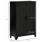 Industrial Style 2-Door Metal Storage Cabinet for Home and Garage, 75x33x110 cm, Black