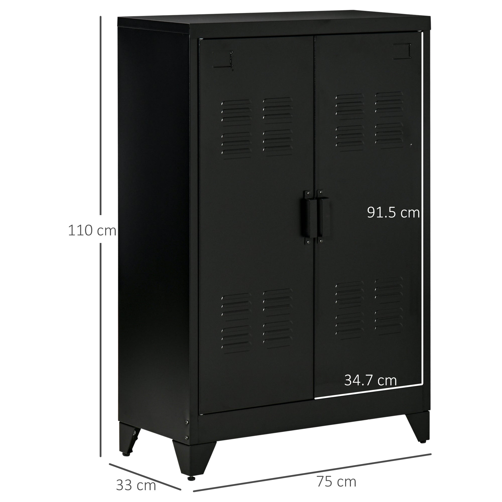 Industrial Style 2-Door Metal Storage Cabinet for Home and Garage, 75x33x110 cm, Black