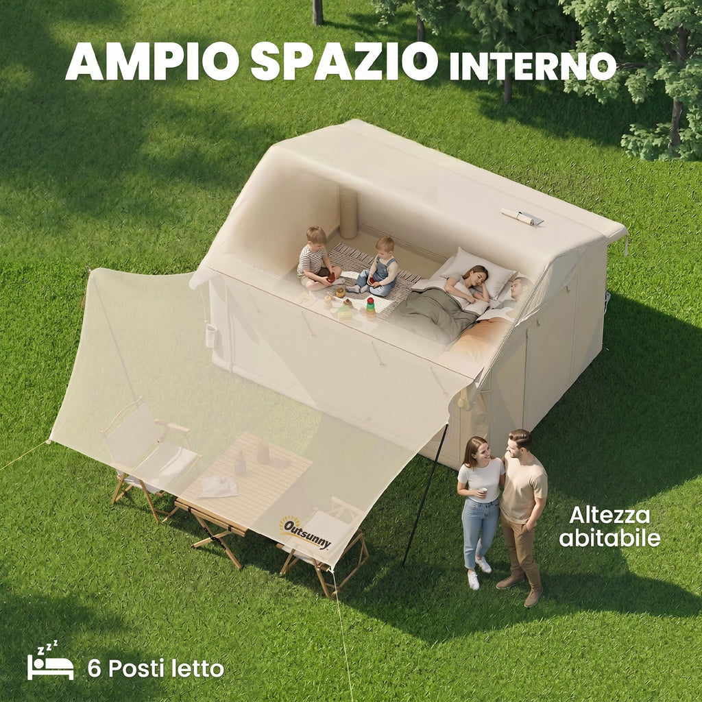 Outsunny Inflatable Camping Tent with Pump, 3000mm Waterproof and Windproof, Khaki