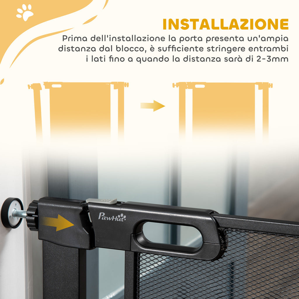 Push-Dog Gate with Automatic Closure, Steel and ABS, 75-82x76 cm, Black