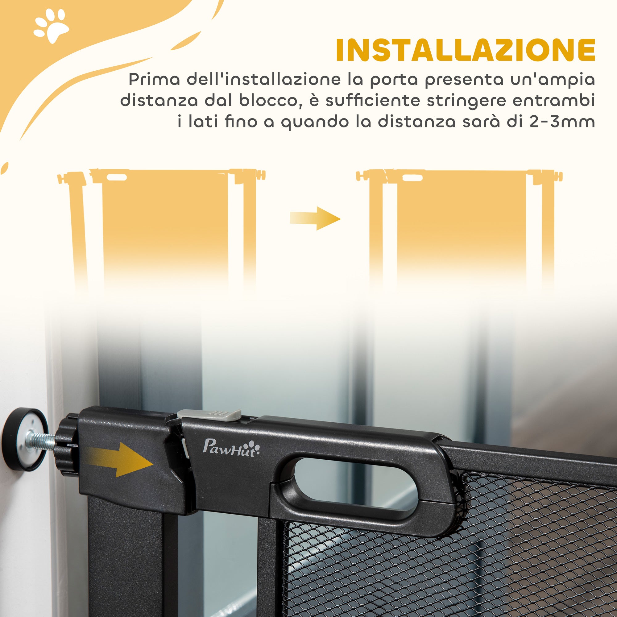Push-Dog Gate with Automatic Closure, Steel and ABS, 75-82x76 cm, Black