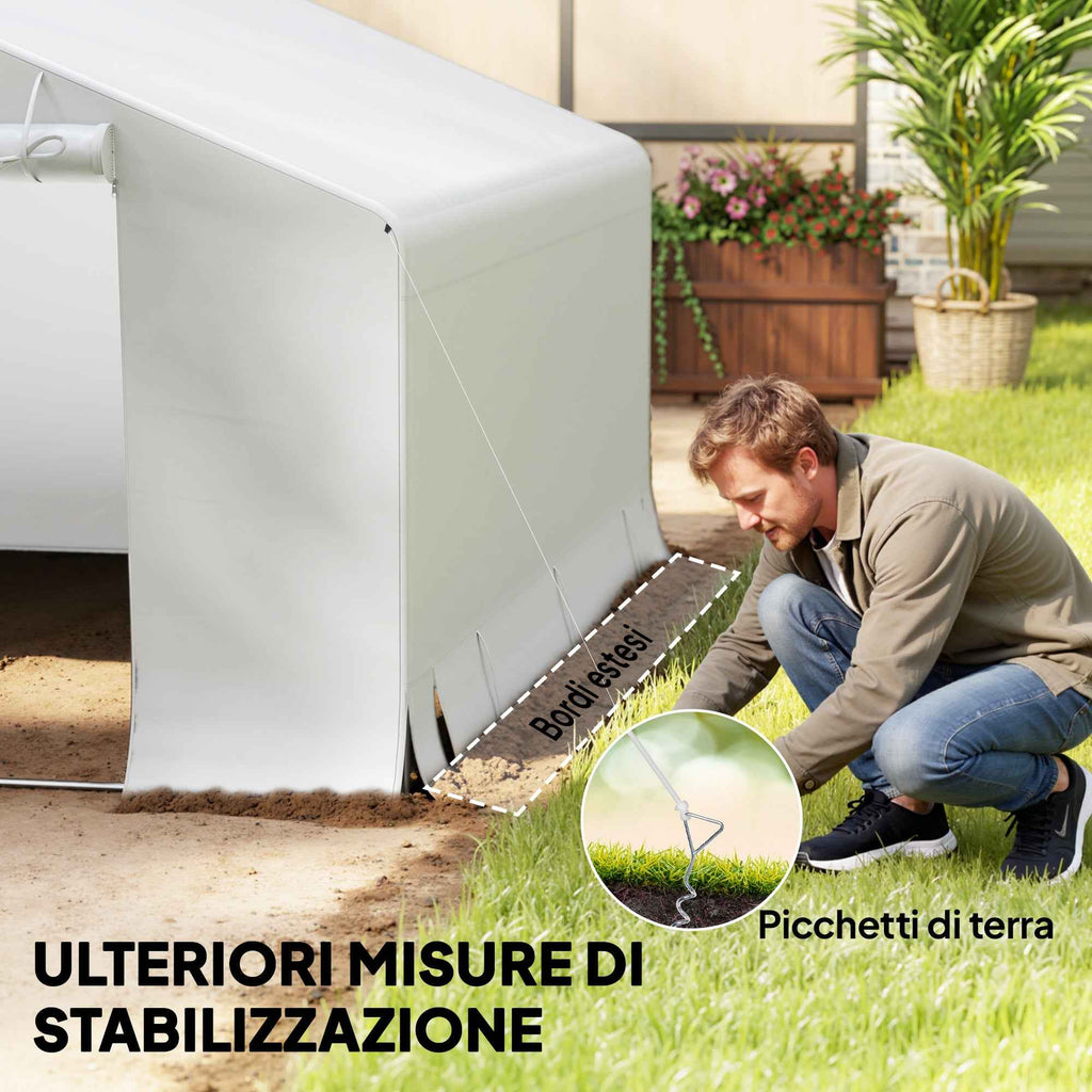 Outsunny 3x3m Waterproof Garden Shed and Garage Tent with Roll-Up Door, Metal and PE, White