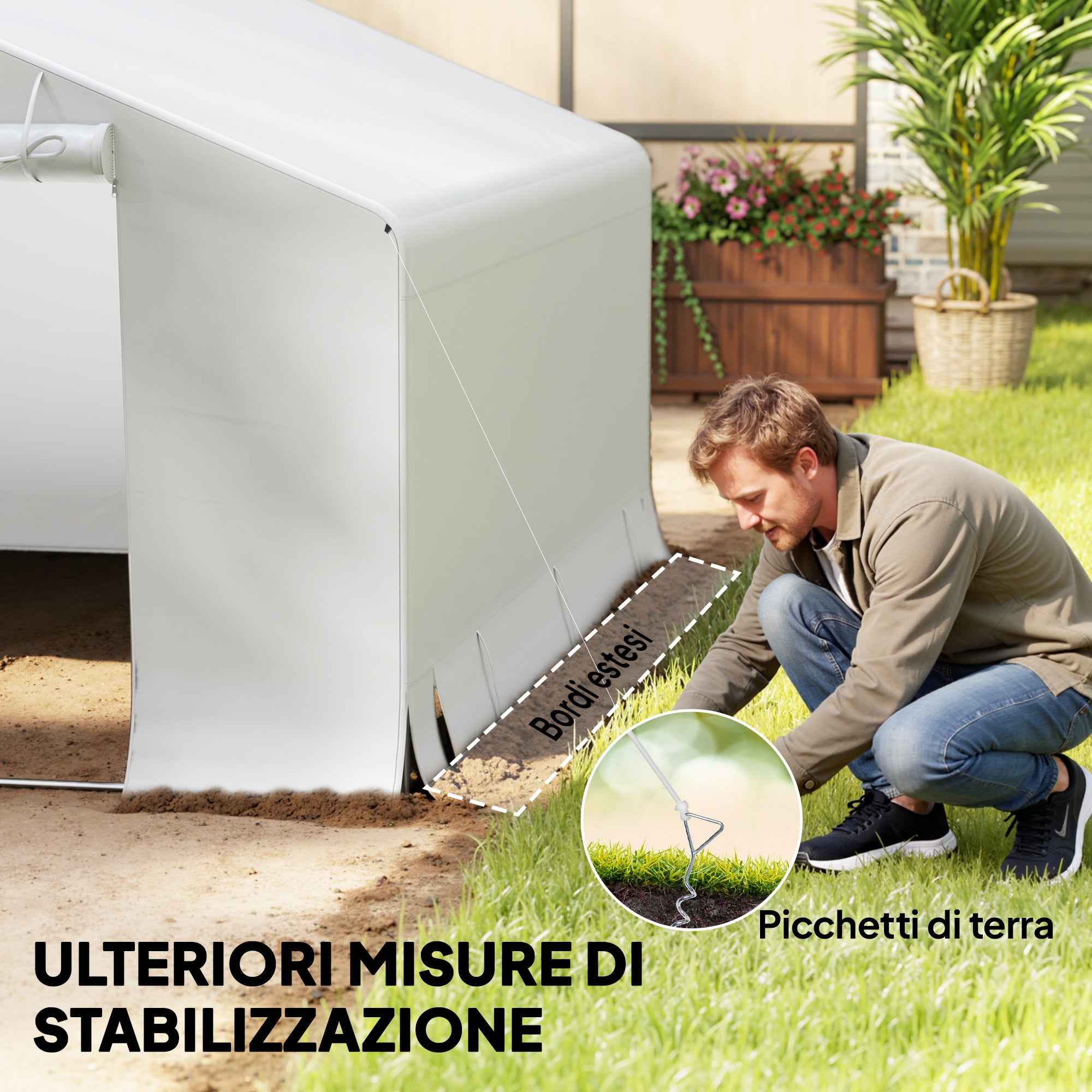 Outsunny 3x3m Waterproof Garden Shed and Garage Tent with Roll-Up Door, Metal and PE, White