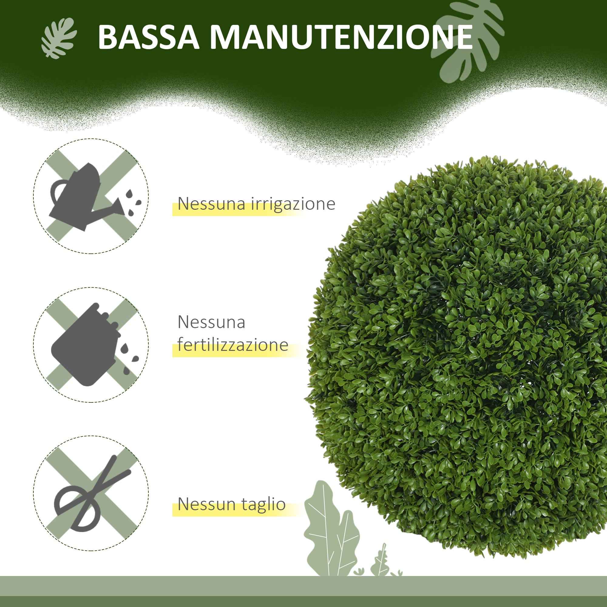HOMCOM Set of 2 Artificial Boxwood Plants in PE, Ø40 cm, for Indoor and Outdoor Use, Green