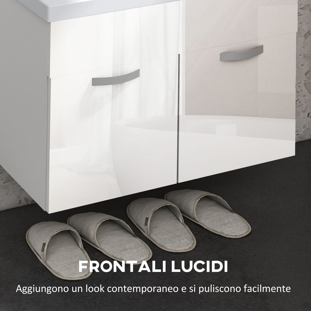 Wall-hung Bathroom Cabinet with Sink, 2-Door Cabinet with Soft-Close Hinges, 61x40x50cm, Glossy White