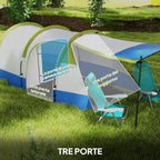 Waterproof Camping Tent with 2 Areas and 3 Entrances, Polyester and Fiberglass, 420x200x150 cm, Green