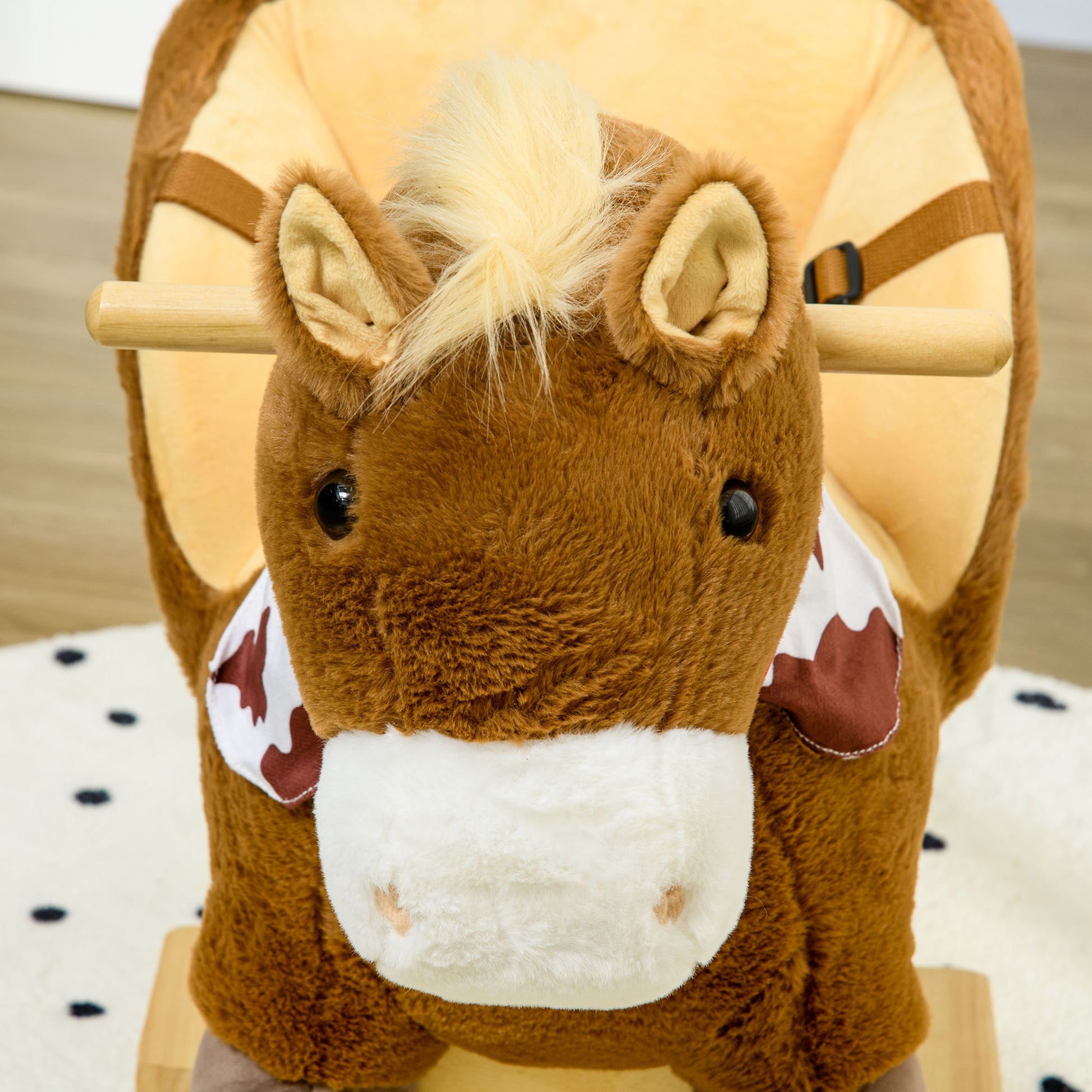 Rocking Horse for Children 18-36 Months with Realistic Sounds, 60x33x50 cm, Brown and Beige Colour - Borgè