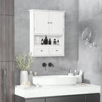 2 Door Bathroom Wall Cabinet with Open Shelf and 2 Wooden Drawers, White