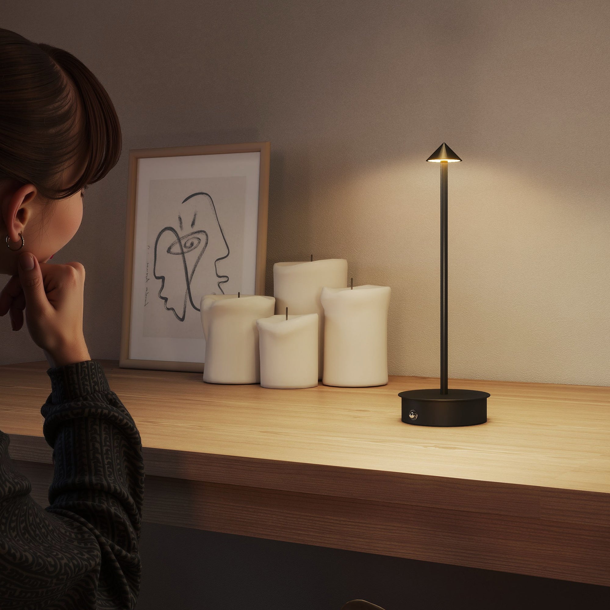 USB Rechargeable Touch Table Lamp, Adjustable 3000K/4500K/6500K, 4-8 Hour Battery Life, Black