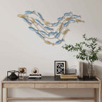 HOMCOM Metal Fish Wall Art with Screws Included, 99.7 x 3.8 x 50.2 cm, Gold and Blue