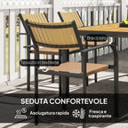 Outsunny Extendable Garden Table Set with 6 Stackable Outdoor Chairs, Steel and Textilene, Brown